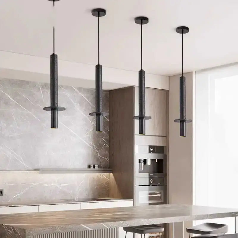 DecorBites™ Black Iron LED Pendant Lights Stone Wabi Sabi Hanging Lamp Hallway Decor