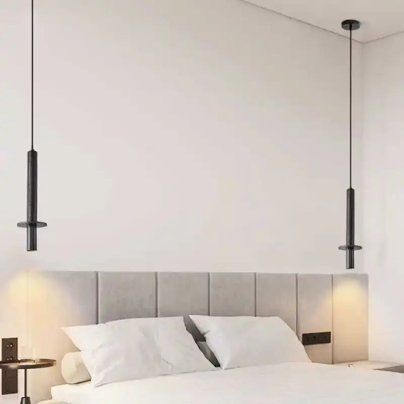 DecorBites™ Black Iron LED Pendant Lights Stone Wabi Sabi Hanging Lamp Hallway Decor