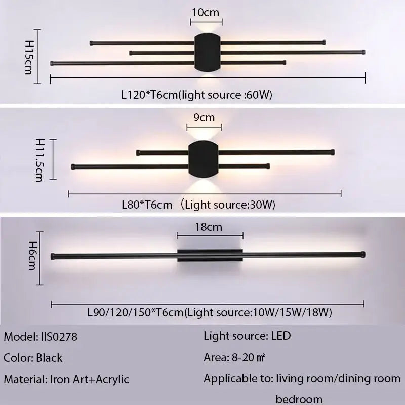 DecorBites™ Black Iron LED Wall Lamp for Living Room, Bedside, TV Background - 110v 240v
