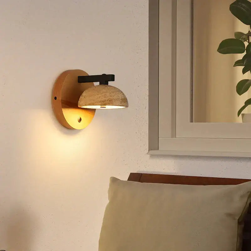 DecorBites™ Black Iron LED Wall Light Fixture Coffee Nordic Wood Switch Bedside Lamp