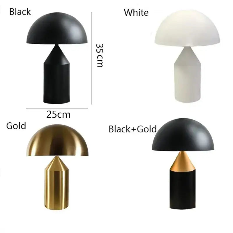 مصباح طاولة DecorBites™ Black Iron Mushroom، تصميم نورديك، لمسة ذهبية، إضاءة لغرفة المعيشة وغرفة النوم