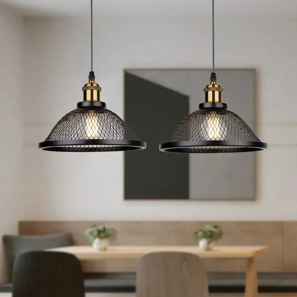 DecorBites™ Black Iron Net-Cage Kitchen Pendant Light with LED for Bedroom & Living Room