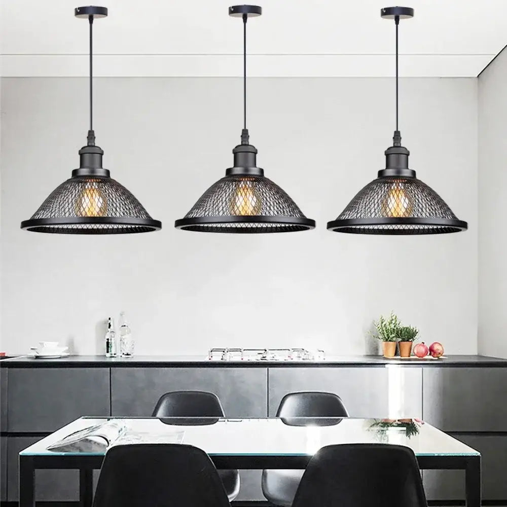 DecorBites™ Black Iron Net-Cage Kitchen Pendant Light with LED for Bedroom & Living Room
