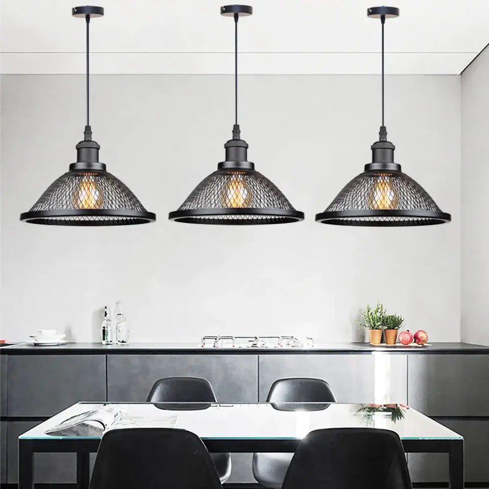 DecorBites™ Black Iron Net-Cage Pendant Light Fixture for Kitchen, Bedroom, Living Room, Restaurant