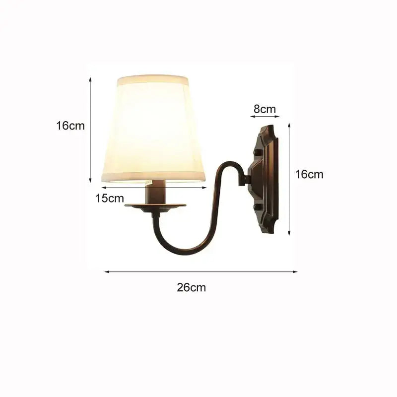 DecorBites™ Black Iron Wall Lamp: American Rural Style for Living Room, Bedroom, Hotel - E14 Fabric Wall Light