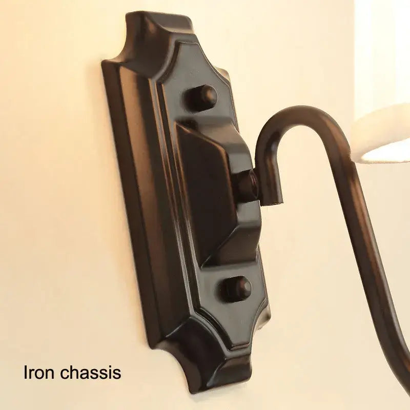 DecorBites™ Black Iron Wall Lamp: American Rural Style for Living Room, Bedroom, Hotel - E14 Fabric Wall Light