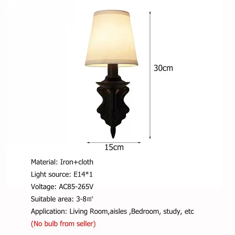 DecorBites™ Black Iron Wall Lamp Retro Bedroom Hotel European Living Room Sconce