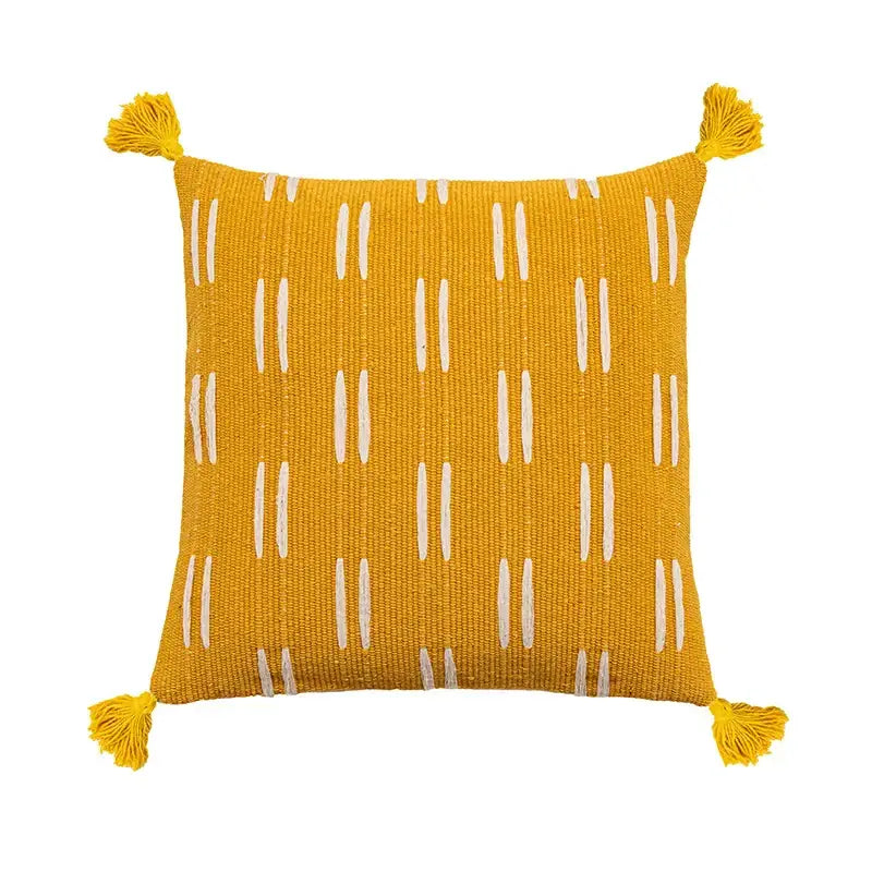 DecorBites™ Black Ivory Mustard Tassel Woven Cushion Cover for Home Decoration