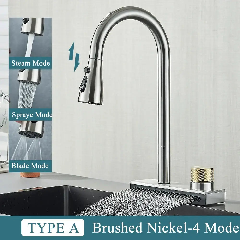 DecorBites™ Black Kitchen Faucet 4 Function Brass Single Hole Mixer Deck Mounted