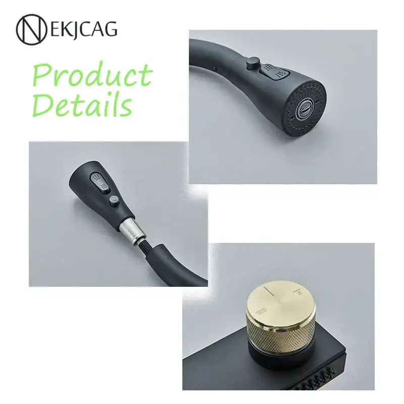 DecorBites™ Black Kitchen Faucet: Flexible Pull Out 3 Nozzle Mixer Tap