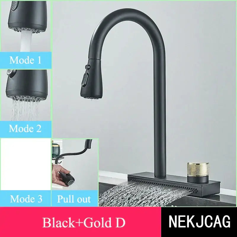 DecorBites™ Black Kitchen Faucet: Flexible Pull Out 3 Nozzle Mixer Tap