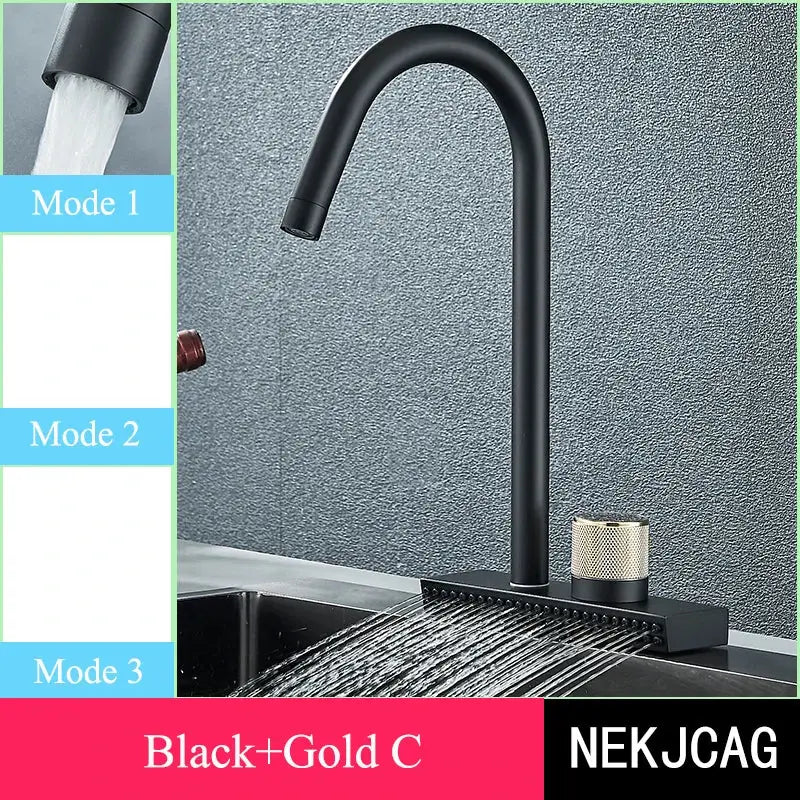DecorBites™ Black Kitchen Faucet: Flexible Pull Out 3 Nozzle Mixer Tap