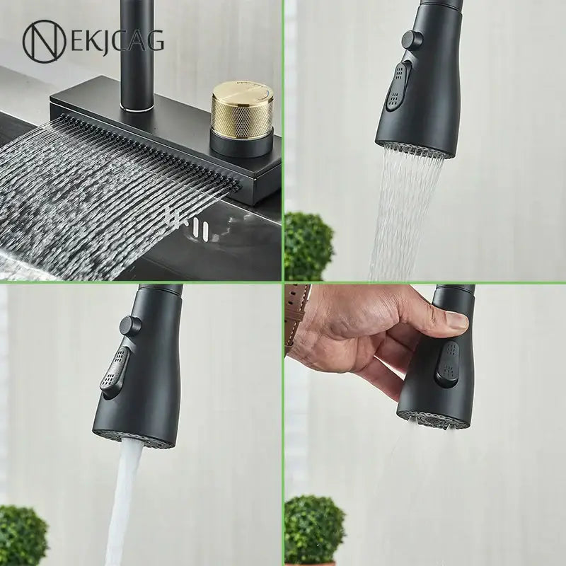 DecorBites™ Black Kitchen Faucet: Flexible Pull Out 3 Nozzle Mixer Tap
