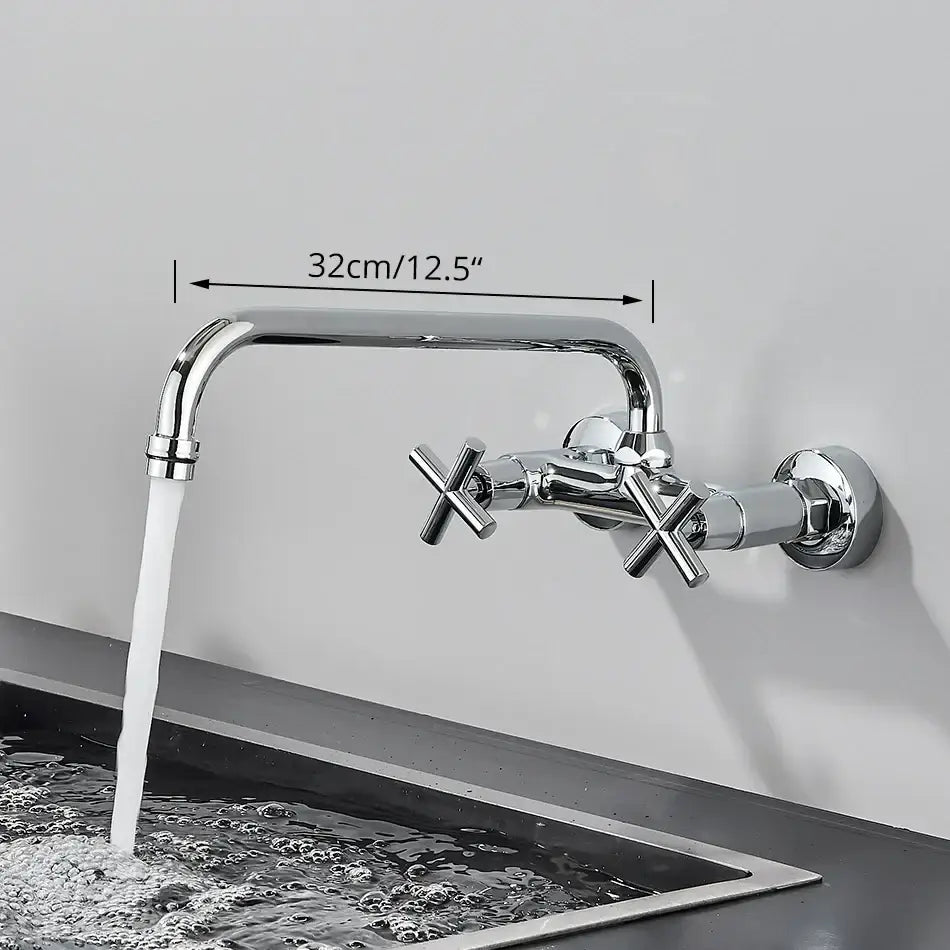 DecorBites™ Black Kitchen Faucet Mixer Tap Swivel Spout Wall Mounted Hot Cold Water