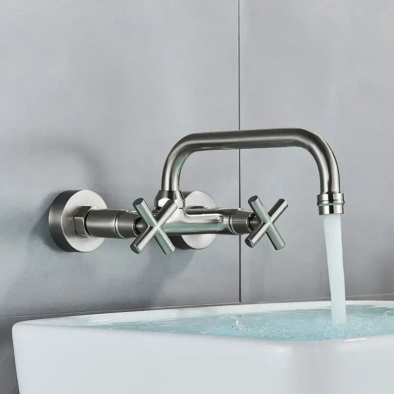 DecorBites™ Black Kitchen Faucet Mixer Tap Swivel Spout Wall Mounted Hot Cold Water