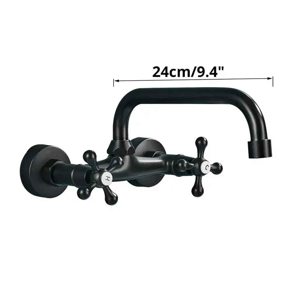 DecorBites™ Black Kitchen Faucet Mixer Tap Swivel Spout Wall Mounted Hot Cold Water