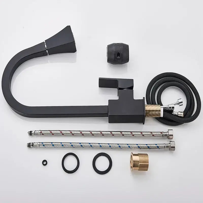 DecorBites™ Black Kitchen Faucet Pull Out Mixer Square Single Handle Deck Mounted Tap