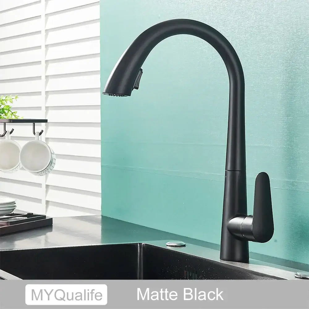 DecorBites™ Black Kitchen Faucet Single Handle Pull Out Hot Cold Water Mixer Tap