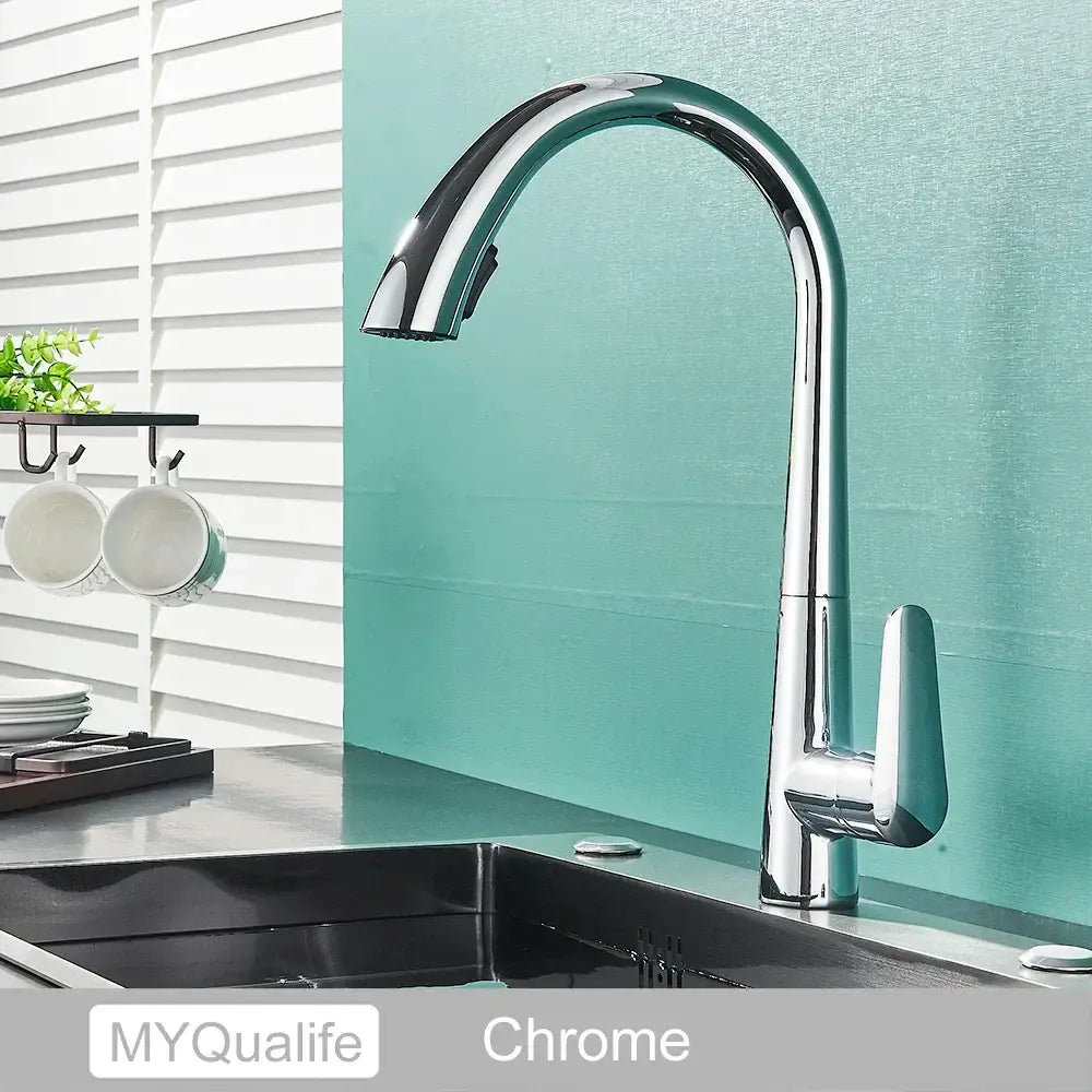 DecorBites™ Black Kitchen Faucet Single Handle Pull Out Hot Cold Water Mixer Tap