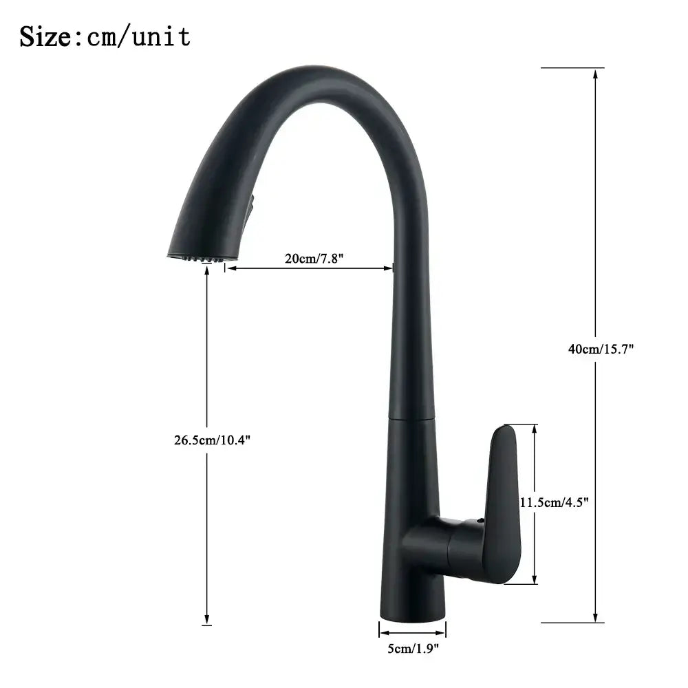 DecorBites™ Black Kitchen Faucet Single Handle Pull Out Hot Cold Water Mixer Tap