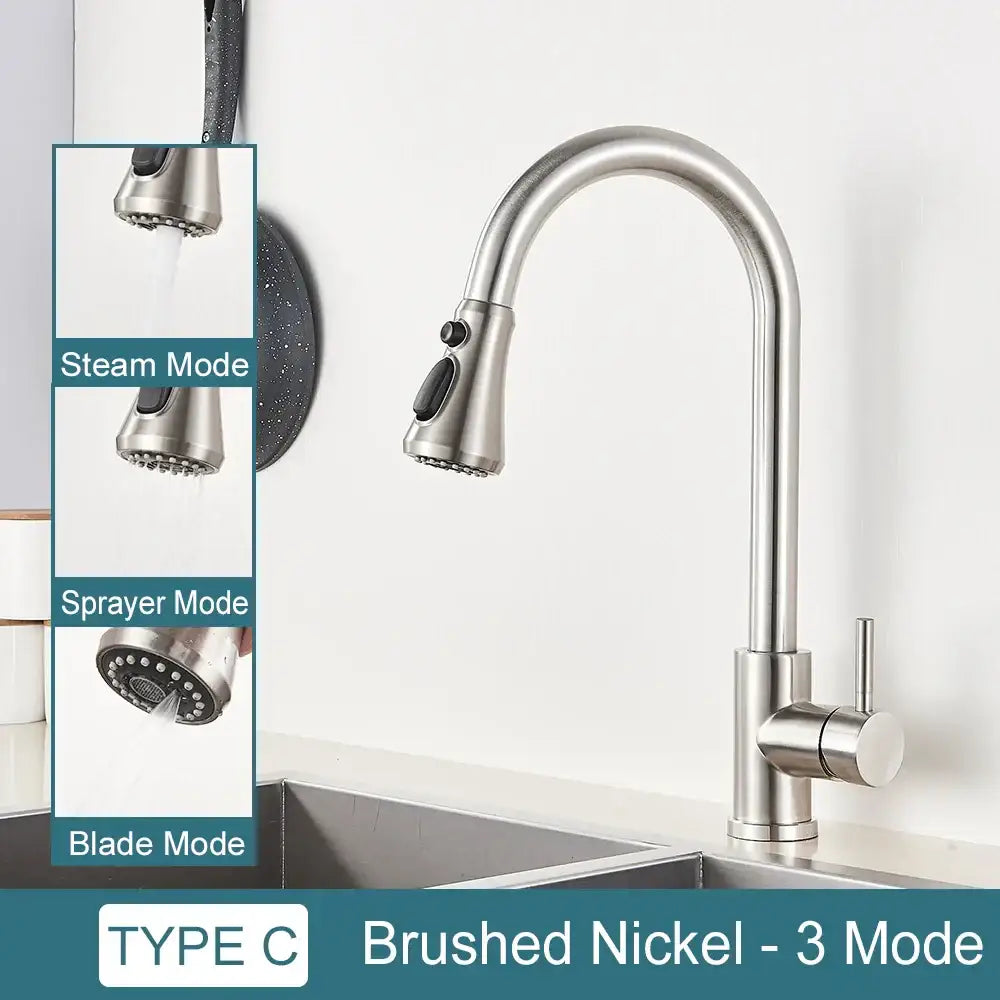 DecorBites™ Black Kitchen Faucet: Single Handle Pull Out Mixer, Two Function Hot and Cold Water Taps