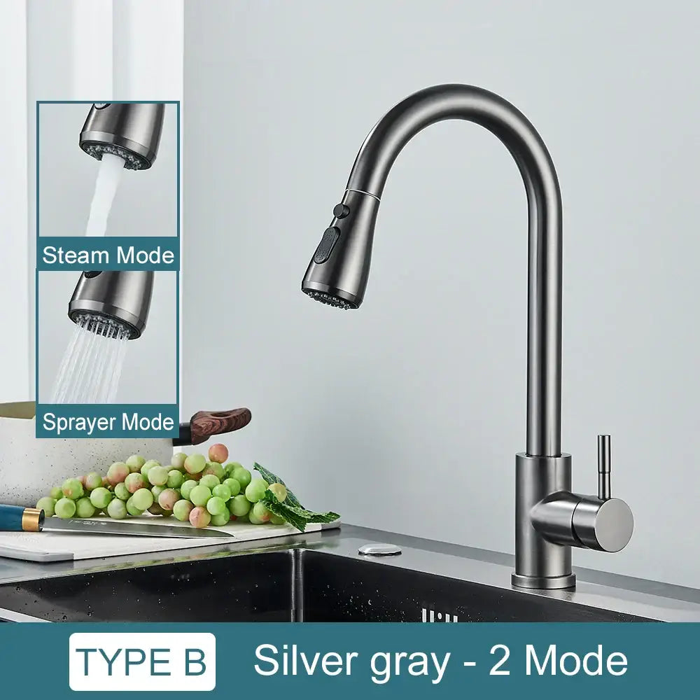 DecorBites™ Black Kitchen Faucet: Single Handle Pull Out Mixer, Two Function Hot and Cold Water Taps