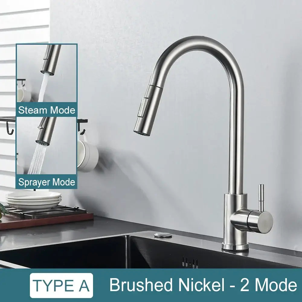 DecorBites™ Black Kitchen Faucet: Single Handle Pull Out Mixer, Two Function Hot and Cold Water Taps
