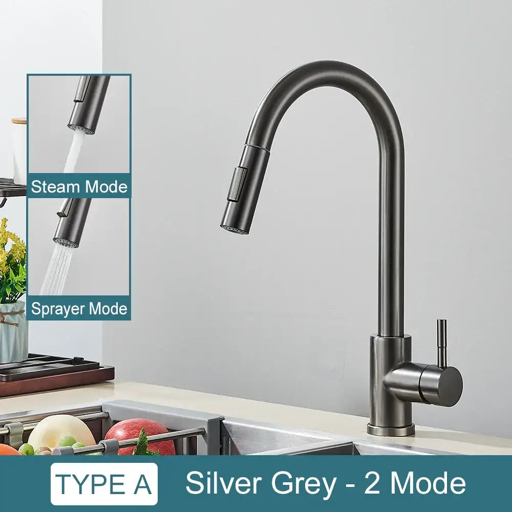 DecorBites™ Black Kitchen Faucet: Single Handle Pull Out Mixer, Two Function Hot and Cold Water Taps