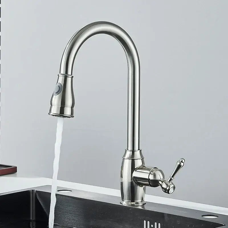 DecorBites™ Black Kitchen Faucet: Single Handle Pull Out Mixer, Two Function Hot and Cold Water Taps