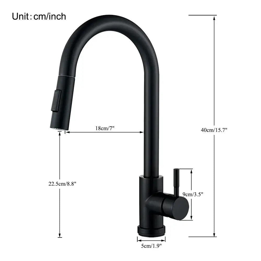 DecorBites™ Black Kitchen Faucet: Single Handle Pull Out Mixer, Two Function Hot and Cold Water Taps