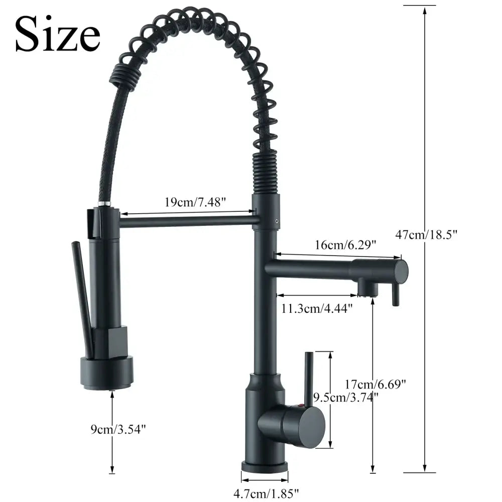 DecorBites™ Black Kitchen Faucet Spring Pull Down Sprayer Dual Spout Nozzle Mixer Tap