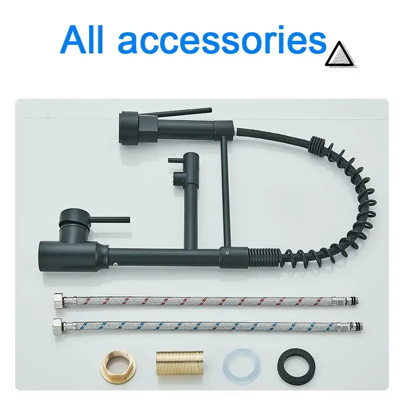 DecorBites™ Black Kitchen Faucet Spring Pull Down Sprayer Dual Spout Nozzle Mixer Tap
