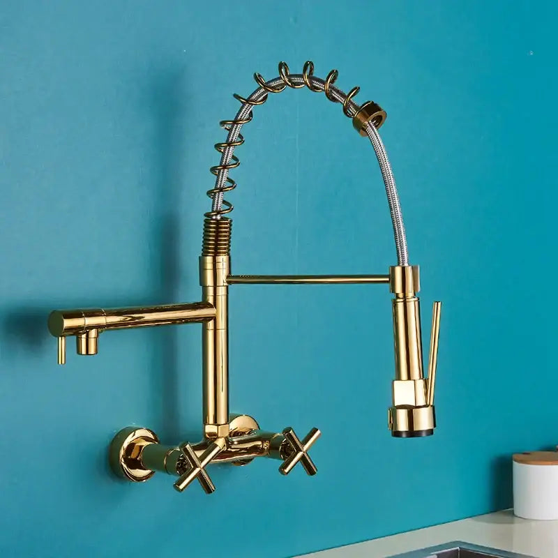 DecorBites™ Black Kitchen Faucet Wall Mounted Dual Swivel Spouts Vessel Sink Mixer Tap