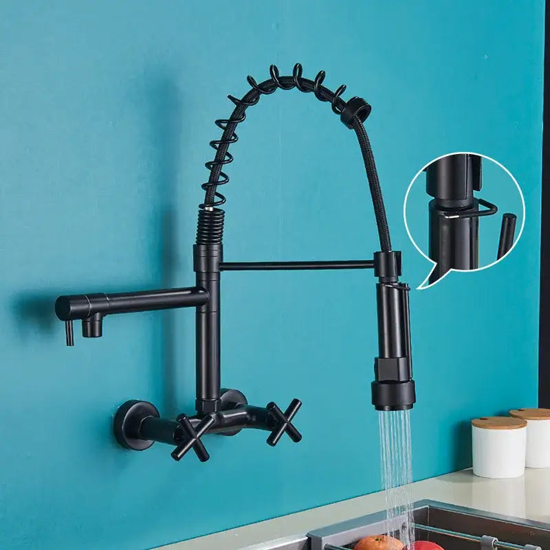 DecorBites™ Black Kitchen Faucet Wall Mounted Dual Swivel Spouts Vessel Sink Mixer Tap