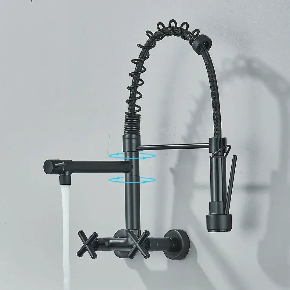 DecorBites™ Black Kitchen Faucet Wall Mounted Dual Swivel Spouts Vessel Sink Mixer Tap