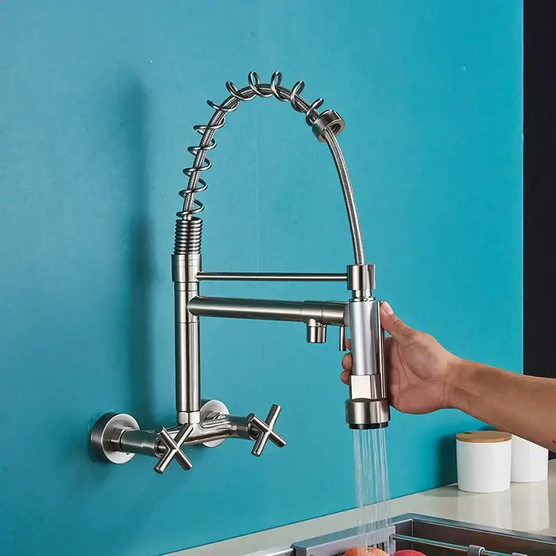 DecorBites™ Black Kitchen Faucet Wall Mounted Dual Swivel Spouts Vessel Sink Mixer Tap