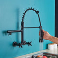 DecorBites™ Black Kitchen Faucet Wall Mounted Dual Swivel Spouts Vessel Sink Mixer Tap