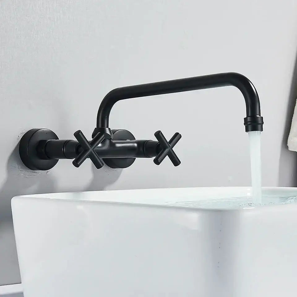 DecorBites™ Black Kitchen Faucet: Wall Mounted Swivel Mixer Tap for Bath Sink