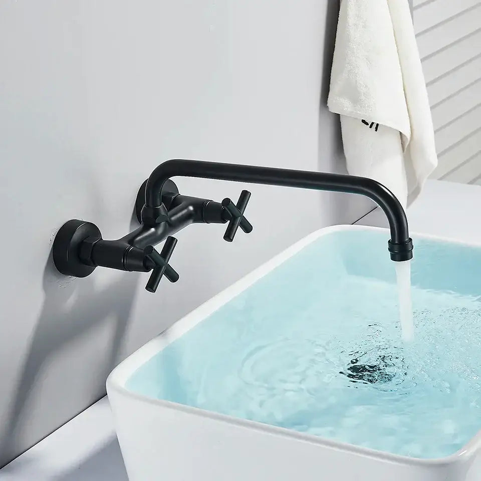 DecorBites™ Black Kitchen Faucet: Wall Mounted Swivel Mixer Tap for Bath Sink
