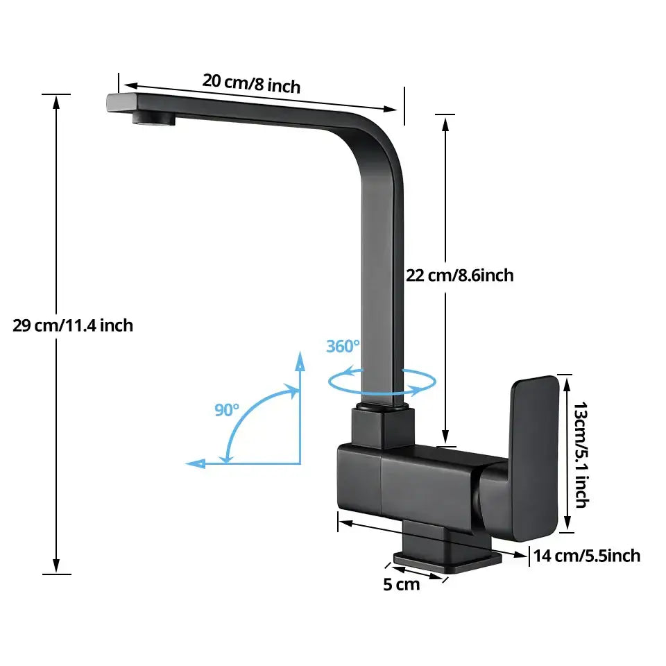 DecorBites™ Black Kitchen Rotating Faucet | Foldable Single Handle Mixer Faucet