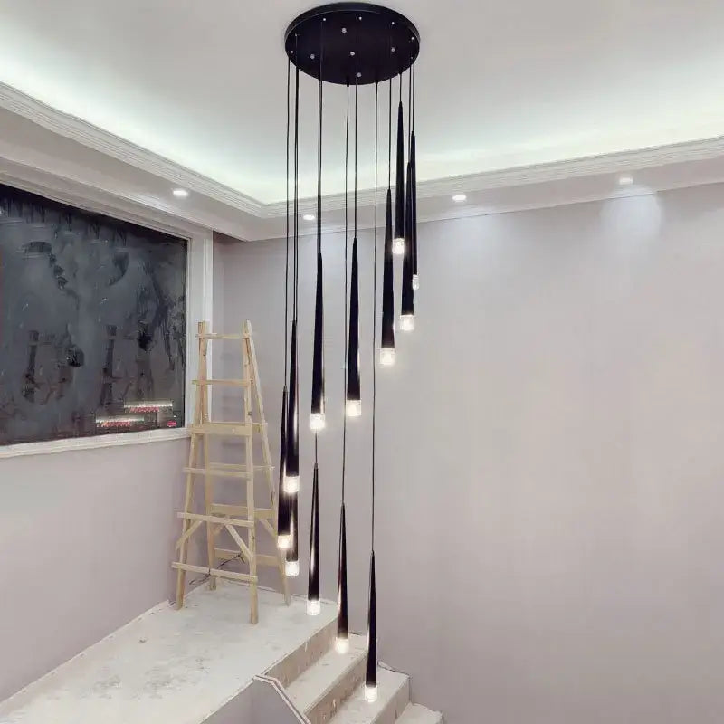 DecorBites™ Black LED Ceiling Chandelier: Stylish Staircase Lighting for Home Decor & Living Room