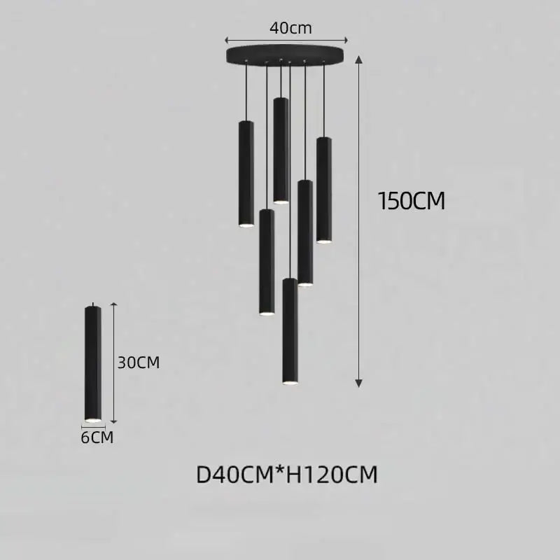 DecorBites™ Black LED Crystal Staircase Chandelier: Modern Nordic Design, Creative Island Hanging Lamp