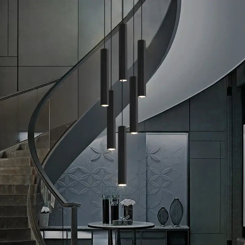 DecorBites™ Black LED Crystal Staircase Chandelier: Modern Nordic Design, Creative Island Hanging Lamp