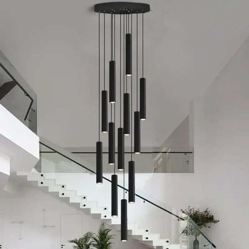 DecorBites™ Black LED Crystal Staircase Chandelier: Modern Nordic Design, Creative Island Hanging Lamp