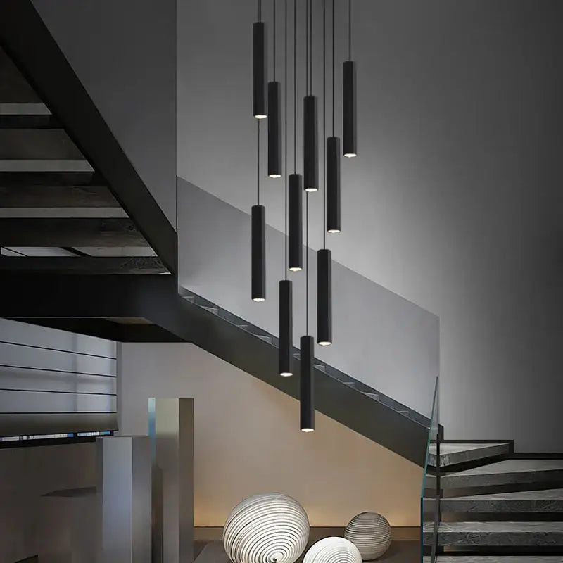 DecorBites™ Black LED Crystal Staircase Chandelier: Modern Nordic Design, Creative Island Hanging Lamp