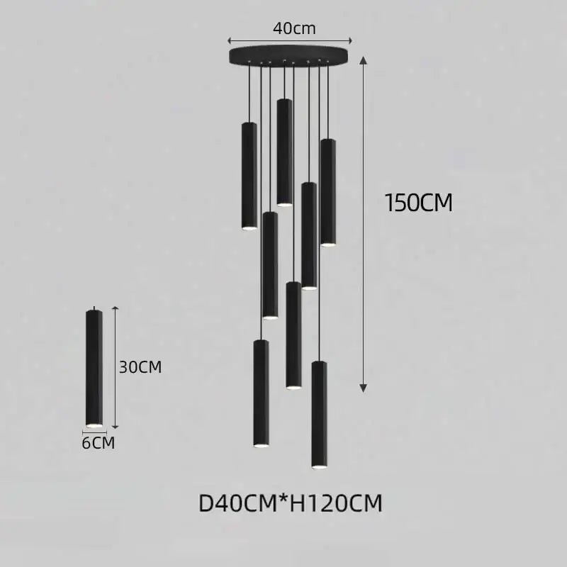 DecorBites™ Black LED Crystal Staircase Chandelier: Modern Nordic Design, Creative Island Hanging Lamp