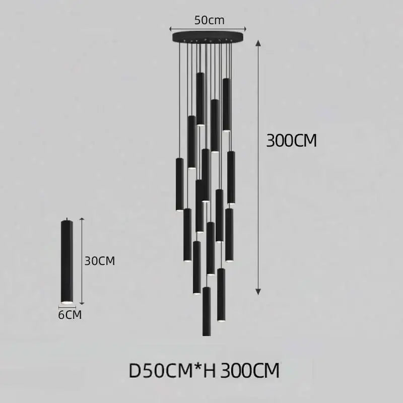 DecorBites™ Black LED Crystal Staircase Chandelier: Modern Nordic Design, Creative Island Hanging Lamp