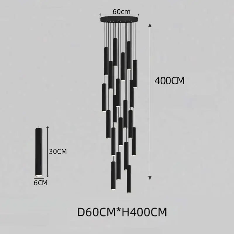DecorBites™ Black LED Crystal Staircase Chandelier: Modern Nordic Design, Creative Island Hanging Lamp