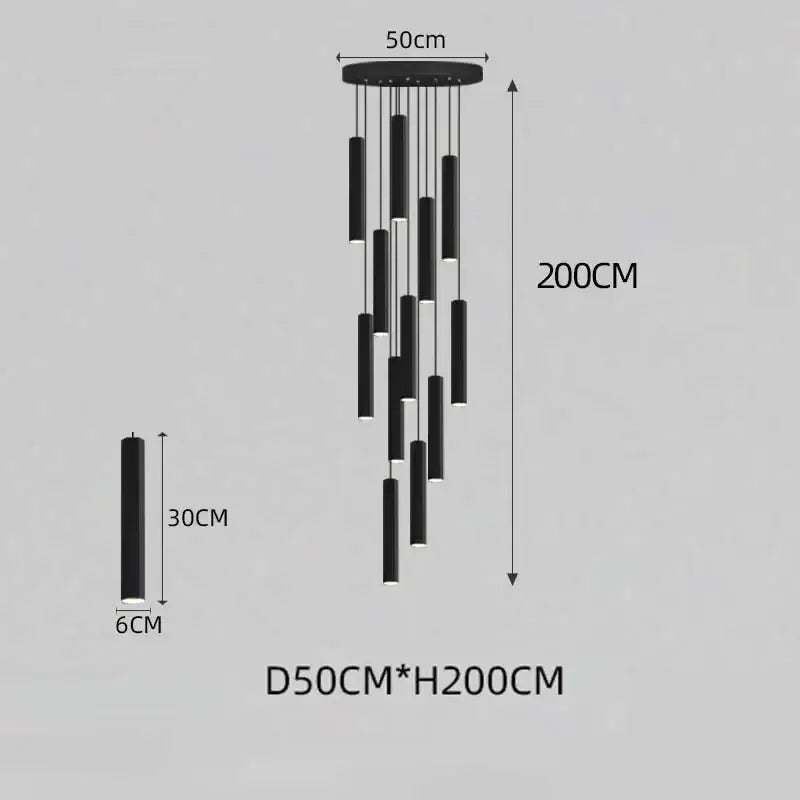DecorBites™ Black LED Crystal Staircase Chandelier: Modern Nordic Design, Creative Island Hanging Lamp