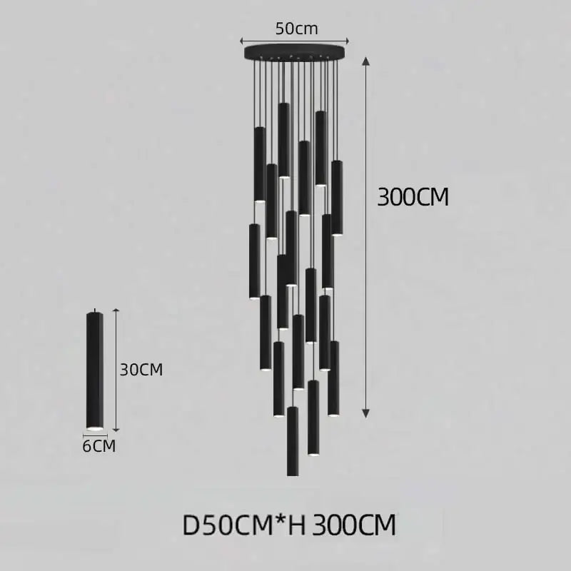 DecorBites™ Black LED Crystal Staircase Chandelier: Modern Nordic Design, Creative Island Hanging Lamp
